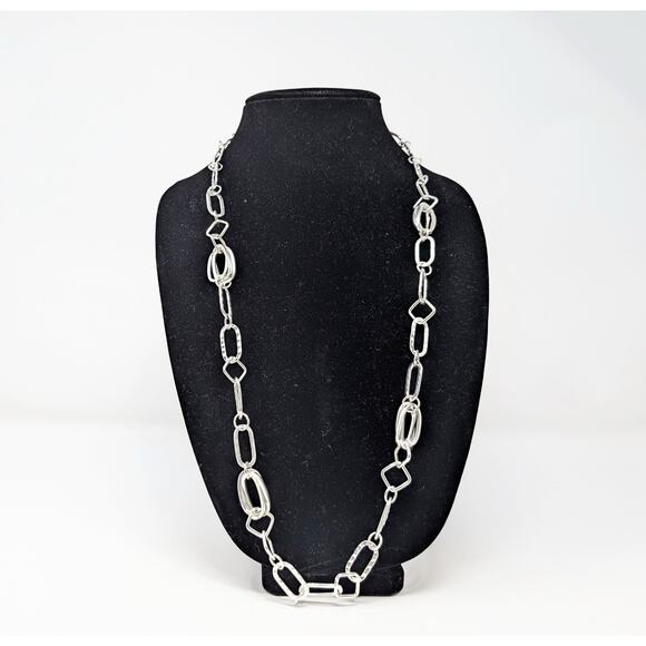 Chico's Jewelry - Chico's Necklace Silver Tone Oval Square Link Chain Statement Long Adjustable